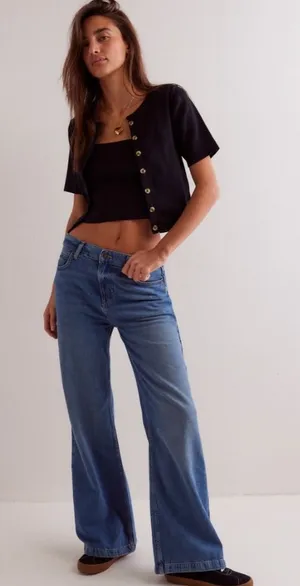 Free People We The Free Stride Straight n Wide Jeans Blue Walk Away Size 27 thumbnail 1