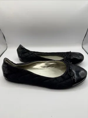 Justice Black Quilted Ballet Flats Patent Toe Bow Slip On Shoes Size 8 thumbnail 7