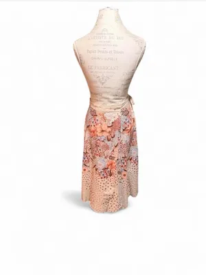 Orange, Brown, and Beige Floral Print A-Line Midi Wrap Skirt thumbnail 8