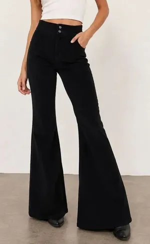We The Free Black Corduroy Flare Pants Size 28 Boho Retro Bell Bottom thumbnail 1