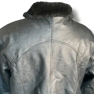 Vintage 90s Wilsons Leather Black Faux Fur Trimmed Bomber Jacket Oversized Large thumbnail 12
