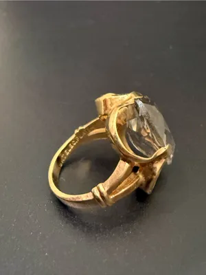 Vintage 18KT Electroplated Gold Oval Smoky Quartz Glass Cocktail Ring Size 4 thumbnail 10