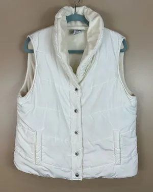 Vintage Lee Winter White Cream Puffer Vest Large Casual Cozy Outdoors Cabincore thumbnail 1