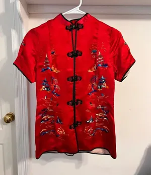 Satin Japanese Embroidered Blouse thumbnail 1
