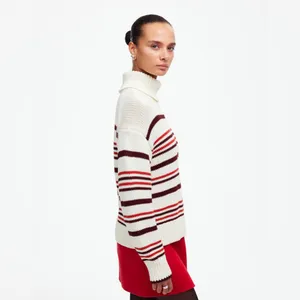 NWT Madewell Ribbed Cotton Turtleneck Sweater Stripe M front collar separated thumbnail 2