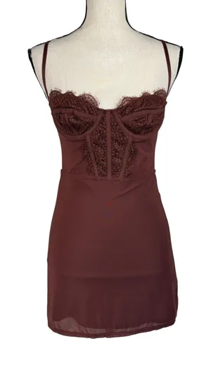 Urban Outfitters Small Brenna Slip-Style Bustier Mini Dress Lace Accent Stretch thumbnail 1