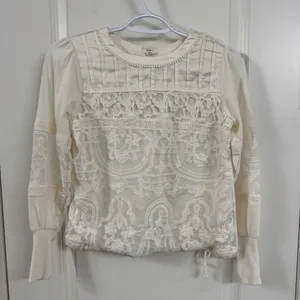 Anthropologie Tiny Elegant Cream Lace Women's Blouse thumbnail 1