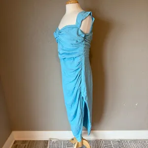 Abercrombie Off Shoulder Ruched Midi Dress Blue NWT Large thumbnail 4