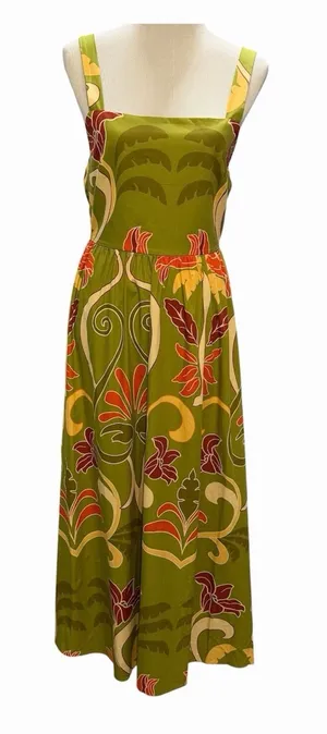 ZARA Size-M Womens‎ Midi Dress Tropical Green Bohemian thumbnail 1