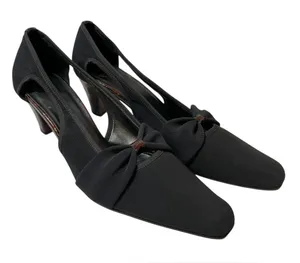 VANELI Black/Brown Animal Trim Canvas Side Cut Out High Heel Shoes - 8.5 Narrow thumbnail 1