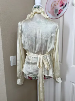 3sixteen silk Cream vintage Ruffle Wrap-Style Blouse size L thumbnail 3