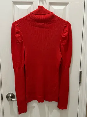 Anthropologie Cecilia Ribbed Puff Sleeve Turtleneck Sweater Red size Medium thumbnail 4