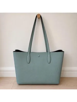 Kate Spade New York Dusty Blue Leather Reversible Tote Bag Large Navy Interior thumbnail 2
