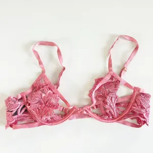 Victoria's Secret Womens Pink Floral‎ Embroidered Strappy Very Sexy Demi Bra 34B thumbnail 2