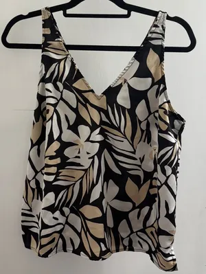 Old Navy Black and Cream Floral Top, Large thumbnail 1