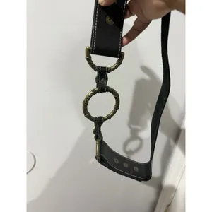 VTG Black Leather Belt Gold Brass Rings Snap Closure Western Hobo Boho 42" M/L‎ thumbnail 4