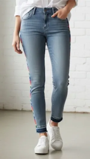 Anthropologie Driftwood Rainbow Embroidered Jackie Jeans thumbnail 1