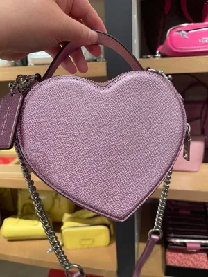 Coach Heart Crossbody Bag in Metalic Crossgrain Leather Lilac CP020 thumbnail 10