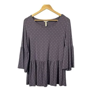 Matilda Jane Perfect in Purple Polka‎ Dot Peplum Bell Sleeve Top Size Medium thumbnail 2