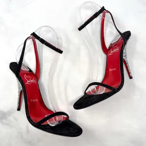 Christian Louboutin Arch Queen Strass Suede Stiletto Sandal Heels Sexy Black 38 thumbnail 1