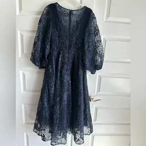 Mac Duggal 20391‎ Embellished Plunge Neck Bishop Sleeve Dress Sz 4 Midnight thumbnail 8
