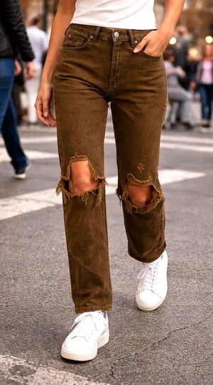 Free People We the Free The Lasso Distressed Straight-leg Jeans Brown 25 thumbnail 1