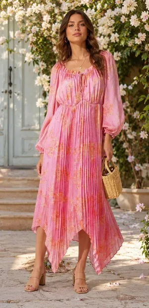 Keepsake the Label One Touch Candy Blossom Pink Floral Pleated Asymmetrical Midi thumbnail 1