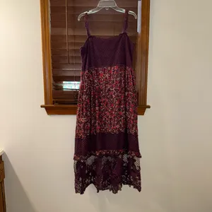 $280 EUC Farm Rio Purple Chelsea Garden Embroidered Lace Midi Tiered Dress S thumbnail 5