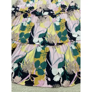 pantsstore Floral Ruffle Maxi Dress Pom Pom Accents Pink Yellow Green Size S thumbnail 16
