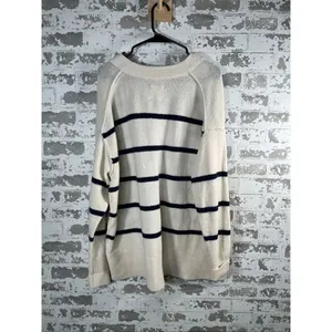 Aerie | women black and cream striped vneck sweater oversized thumbnail 9