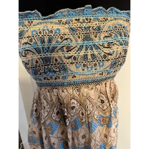 Raviya Smock Tube Dress Strapless Size Medium Blue Beige Paisley Boho Beach NEW thumbnail 3