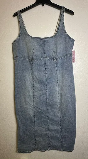 Wild Fable Denim Midi Dress Medium Wash Square Neck XXL 25WFDR005 New thumbnail 1