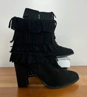 Women’s Catherine Malandrino‎ Domenica Black Fringe Bootie Ankle Boots Size 8 thumbnail 1