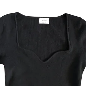 Aritzia Wilfred Free Black Ribber Knit Long Sleeve Crop Women Sweater Top Size M thumbnail 6