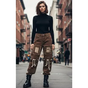 Y2K Deconstructed Women's Cargo Jeans Size M Brown Size M thumbnail 6