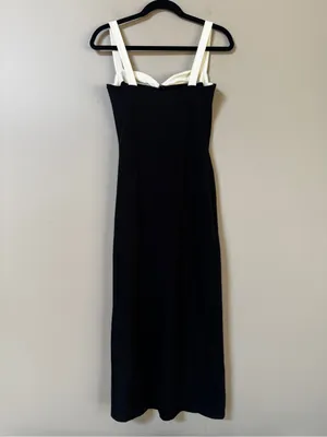 Reformation Black Midi Dress with White Straps thumbnail 8