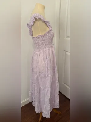 Hill House Home Lavender Stripe Linen Ellie Nap Dress Midi Smocked Preppy Med thumbnail 4