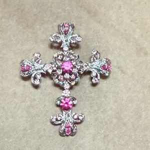 Elegant Pink and Silver Cross Pendant thumbnail 2