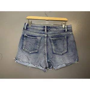 Denim Shorts Womens Large Blue Distressed Button Fly High Rise Cutoff Frayed Hem thumbnail 2