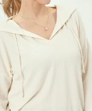 Workshop Republic Clothing NWOT Cream Ribbed Hooded Sweater thumbnail 1