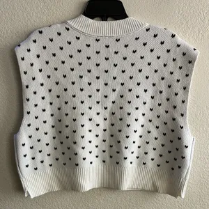 Free People Easy Street Heart Pattern V Neck Cropped Knit Sweater Vest White M thumbnail 6