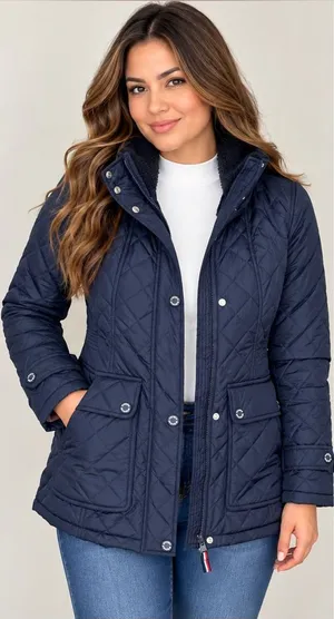 Tommy Hilfiger Women’s Navy Quilted Jacket Sherpa Lined Size S thumbnail 1
