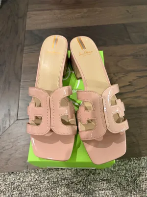 New In Box Sam Edelman Block Heel Pink Patent Slides Sz 8.5 thumbnail 6