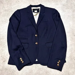 J. Crew Classic Schoolboy Navy Wool Women’s Blazer Size 0 Gold Button Up thumbnail 1