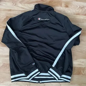 Champion Black and White Zip Up Track Jacket Women’s Medium thumbnail 2