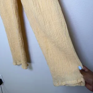 Monday‎ Women 100% Linen Pants P Yellow Wide Leg Gauze Summer Resort Vacation thumbnail 5