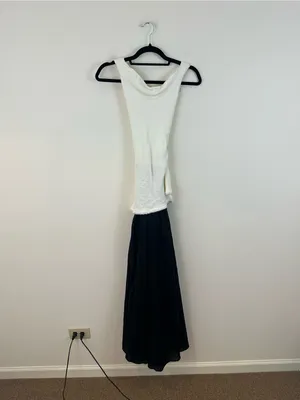 Zara Asymmetrical Draped Twist Open Back Maxi Dress Black and Cream Size Small thumbnail 2