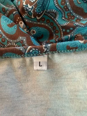 Women's blue and brown summer dress with pockets decorative gold rings size L thumbnail 8