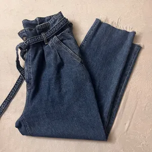 Abercrombie & Fitch Women's High Rise Mom Paperbag Waist Belted Jeans Blue Sz 32 thumbnail 10