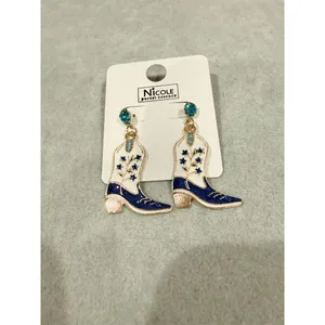 Nicole Purest Essence Earrings Blue Enamel Cowboy Boot Dangle South western cute thumbnail 2